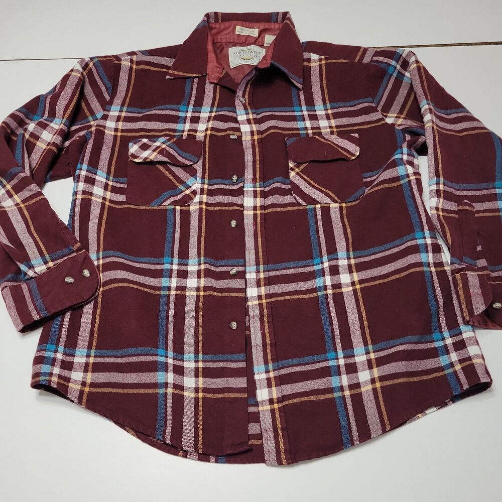 Northwest Territory Flannel Mens S Button Front‎ Shirt Maroon Plaid Long Sleeve